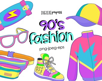 Clipart de moda de los 90: Ilustraciones de ropa retro (Descarga digital)