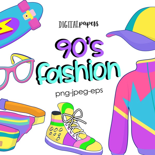 90s Fashion, 90s Clipart, Nostalgic Illustrations, Retro Clipart, Clothes, Clothing Clipart, Vector, Commercial, INSTANT DOWNLOAD