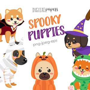 Halloween Puppies, Halloween Clipart, Dog Clipart, Pet Clipart, Puppy, Puppies Clip art, Pumpkin, Witch, Ghost, Commercial, INSTANT DOWNLOAD
