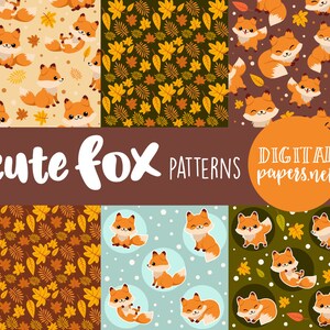 Cute Fox Digital Papers, Animal Clipart, Fall Pattern, Woodland Clipart, Forest Clipart, Winter Graphics, Commercial Use, Instant Download