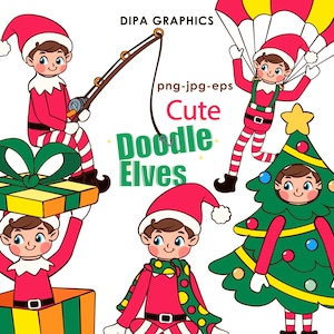 Boże Narodzenie Elf Ręcznie Clipart Grafiki, Boże Narodzenie Elfy Clipart, Boże Narodzenie Doodles, Sublimacja PNG Natychmiastowe Pobieranie