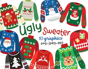 Ugly Christmas Sweater Clipart: PNG, Vector Graphics (Instant Download)