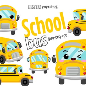 School Bus Clipart, Yellow Bus, Back to School Clipart, Transportation, Kawaii School Bus, Instant Download, COMMERCIAL, INSTANT DOWNLOAD