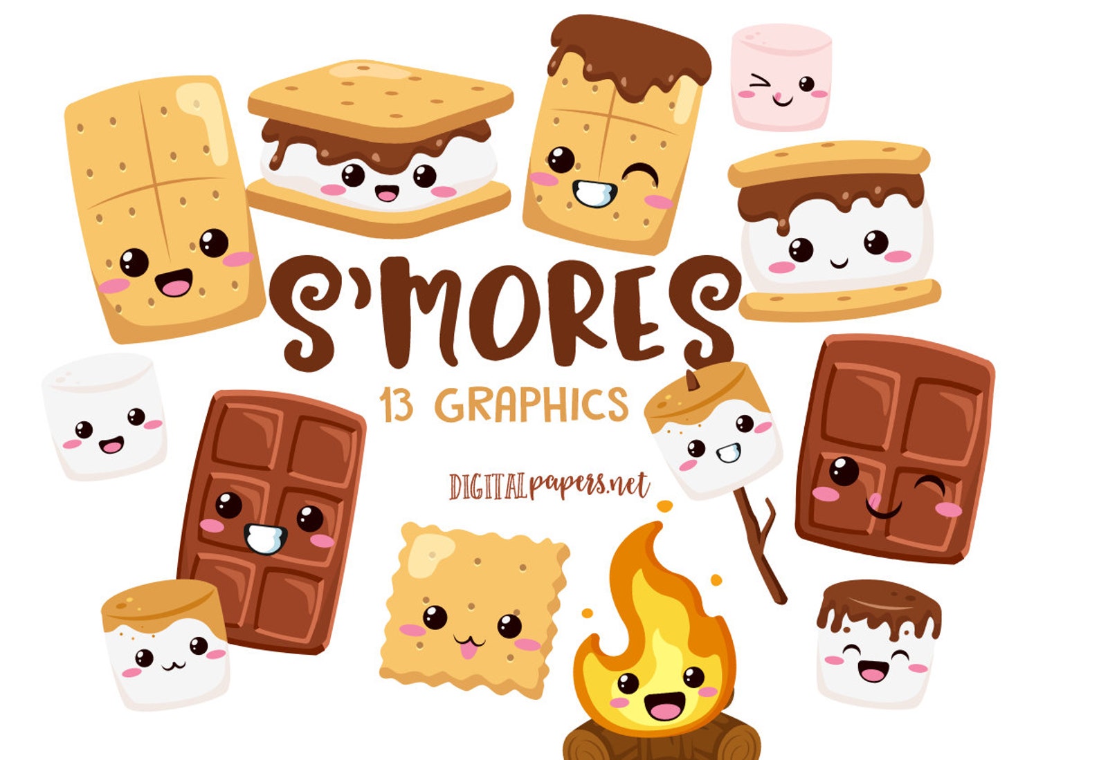 S'mores Clipart Kawaii Smores Camping Clipart Etsy