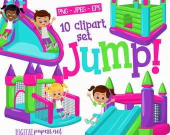 Jump Clipart, Bounce House Clip Art, Trampoline Clipart, PNG Clipart, Vector, Commercial Use, Instant Download