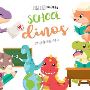 School Dinosaur, Back to School Clipart, Backpack, Trex, Triceratops, School Graduation, Vector, Commercial Use, Instant Download