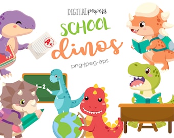 School Dinosaur, Back to School Clipart, Backpack, Trex, Triceratops, School Graduation, Vector, Commercial Use, Instant Download