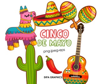 Cinco de Mayo Clipart, Sombrero PNG Clipart, Cactus png, Mexican Clipart, Mexico PNG, Piñata Clipart,  Commercial Use, Instant Download