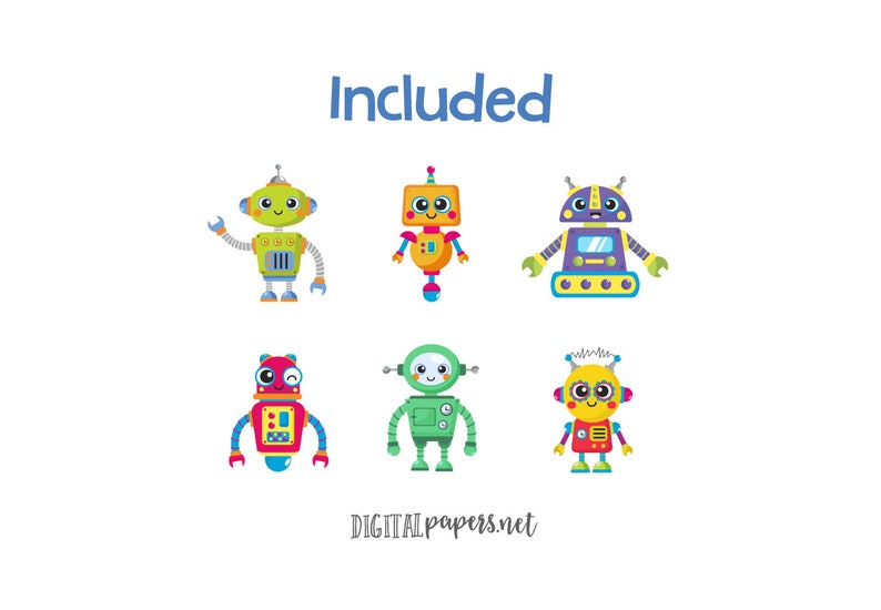 Cute Robots Clipart, Robot Clipart, Toy Clip art, COMMERCIAL use allowed, INSTANT DOWNLOAD image 2