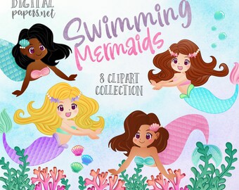 Mermaid Clipart Set: Under the Sea Party Graphics (Commercial Use, Instant Download)