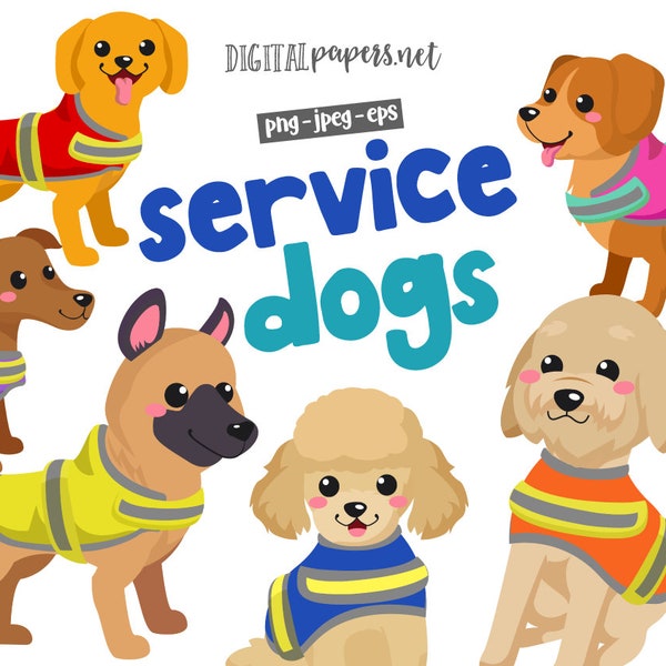 Service Dogs Clipart, Therapy Dog, Puppy Clipart, Puppies Clipart, Assistance Dog, COMMERCIAL use allowed, INSTANT DOWNLOAD