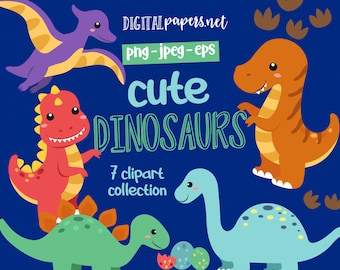 Cute Dinosaur Clipart, Animal Clipart, Dinosaur Party, Prehistoric Clipart, Trex Clipart, Triceratops, Commercial Use, Instant Download