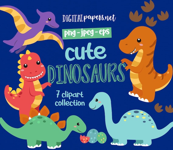 Cute Dinosaur Clipart, Animal Clipart, Dinosaur Party, Prehistoric Clipart, Trex Clipart, Triceratops, Commercial Use, Instant Download