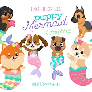 Puppy Mermaid Clipart, Mermaid Clipart, Dog Clipart, Dog Mermaid Clip art, Instant Download, COMMERCIAL, INSTANT DOWNLOAD
