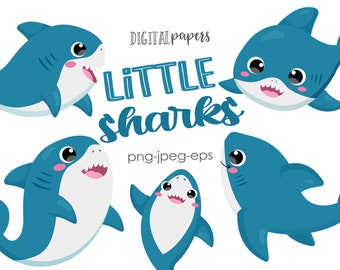 Shark Clipart: Summer Beach Party Graphics (INSTANT DOWNLOAD)