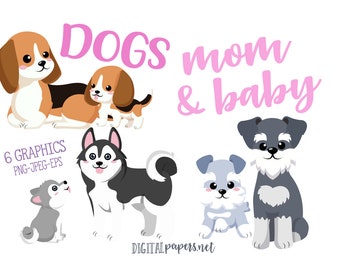 Dog Mom & Baby Clipart: Puppy Graphics (Instant Download)