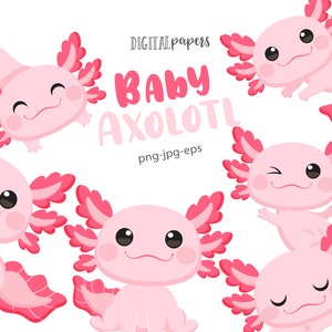 Axolotl Clipart, Baby Axolotl, Mexican Clipart, Cute animal clipart, Sticker Vector, Commercial, INSTANT DOWNLOAD