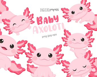 Axolotl Clipart, Baby Axolotl, Mexican Clipart, Cute animal clipart, Sticker Vector, Commercial, INSTANT DOWNLOAD