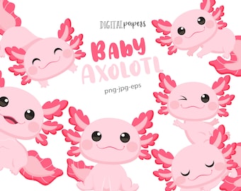 Axolotl Clipart, Baby Axolotl, Mexican Clipart, Cute animal clipart, Sticker Vector, Comercial, DESCARGA INSTANTE