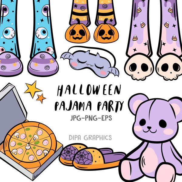 Halloween Pajama Party Clipart Set in jpg, png and eps, Commercial use, Instant Download