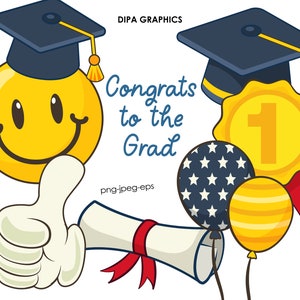 Imágenes prediseñadas de graduación retro, PNG sonriente, imágenes prediseñadas de globo, imágenes prediseñadas de diploma, como PNG, medalla PNG, uso comercial, descarga instantánea