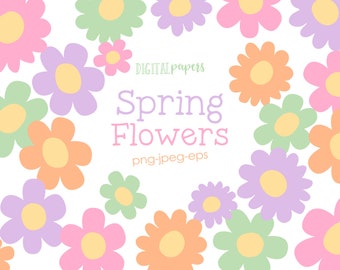 Spring Flowers Clipart, Doodle Flowers Graphics, Spring Clipart, Garden Clipart, Floral Clip art, Vector, Commercial, INSTANT DOWNLOAD