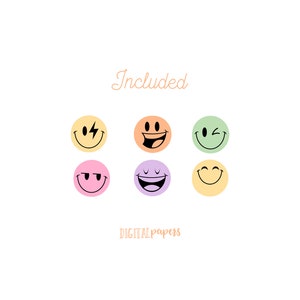 Smiley Clipart, Happy Face Clipart, Emoji Graphics, Retro Clipart, Smiley Graphics, Vector, Commercial, INSTANT DOWNLOAD image 2