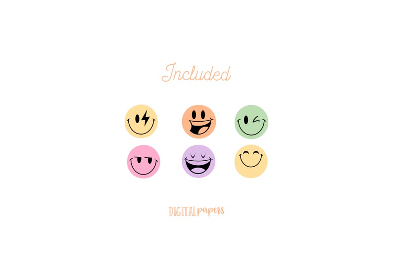 Smiley Clipart, Happy Face Clipart, Emoji Graphics, Retro Clipart, Smiley Graphics, Vector, Commercial, INSTANT DOWNLOAD image 2