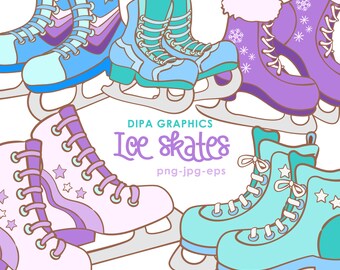 Ice Skates Clipart: Winter Sports Doodles (PNG, EPS, JPEG)