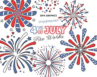 4th of July Fireworks Clipart, Doodle Dog PNG, Independence Day Clipart, America Clipart, Fireworks PNG, Instant Download