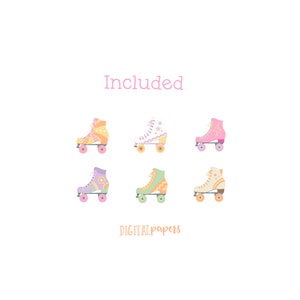 Puede incluir: Seis pares diferentes de patines con dise&ntilde;os coloridos. Los patines son de color rosa, morado, amarillo y blanco. La palabra "Included" est&aacute; escrita en rosa en la parte superior de la imagen. Las palabras "Digital Papers" est&aacute;n escritas en naranja en la parte inferior de la imagen.