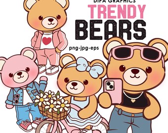 Trendy Bär PNG, JPG & EPS Clipart, Sublimationsdesign, Teddybär Clip Art, Sofort Download