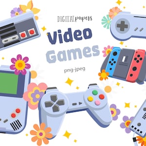 Videogame Clipart, Video Game Controller Clipart, Floral Video game, Gaming Clipart, Gamer Clipart, INSTANT DOWNLOAD