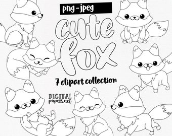 Cute Fox Clipart Outlines, Animal Digital Stamps, Woodland Clipart, Forest Clipart, Winter Graphics, Commercial Use, Instant Download