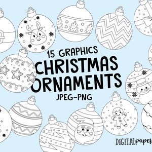 Christmas Ornaments Outlines Clipart: PNG, JPEG (Instant Download)