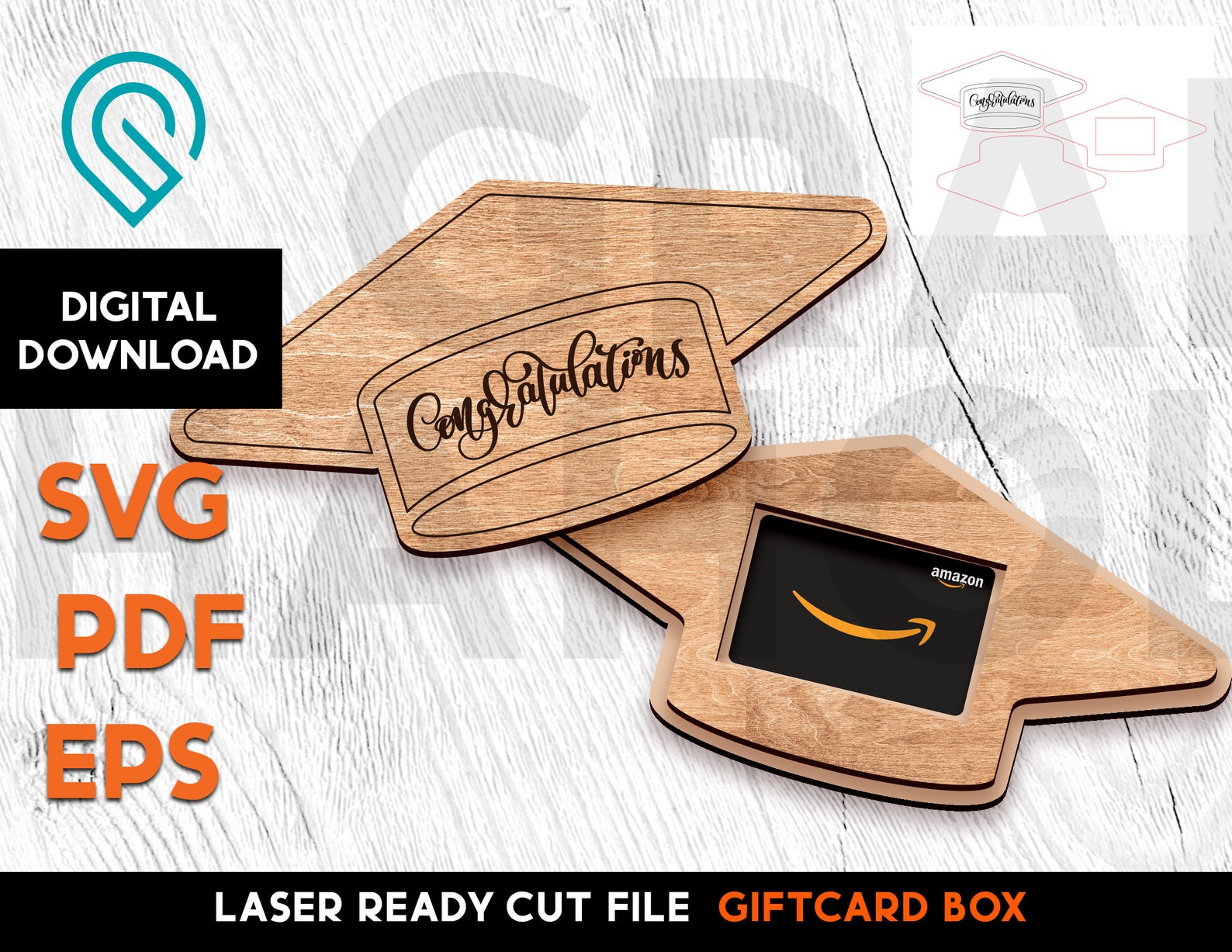 Download Graduation Cap Gift Card holder Laser Cut SVG file | Etsy