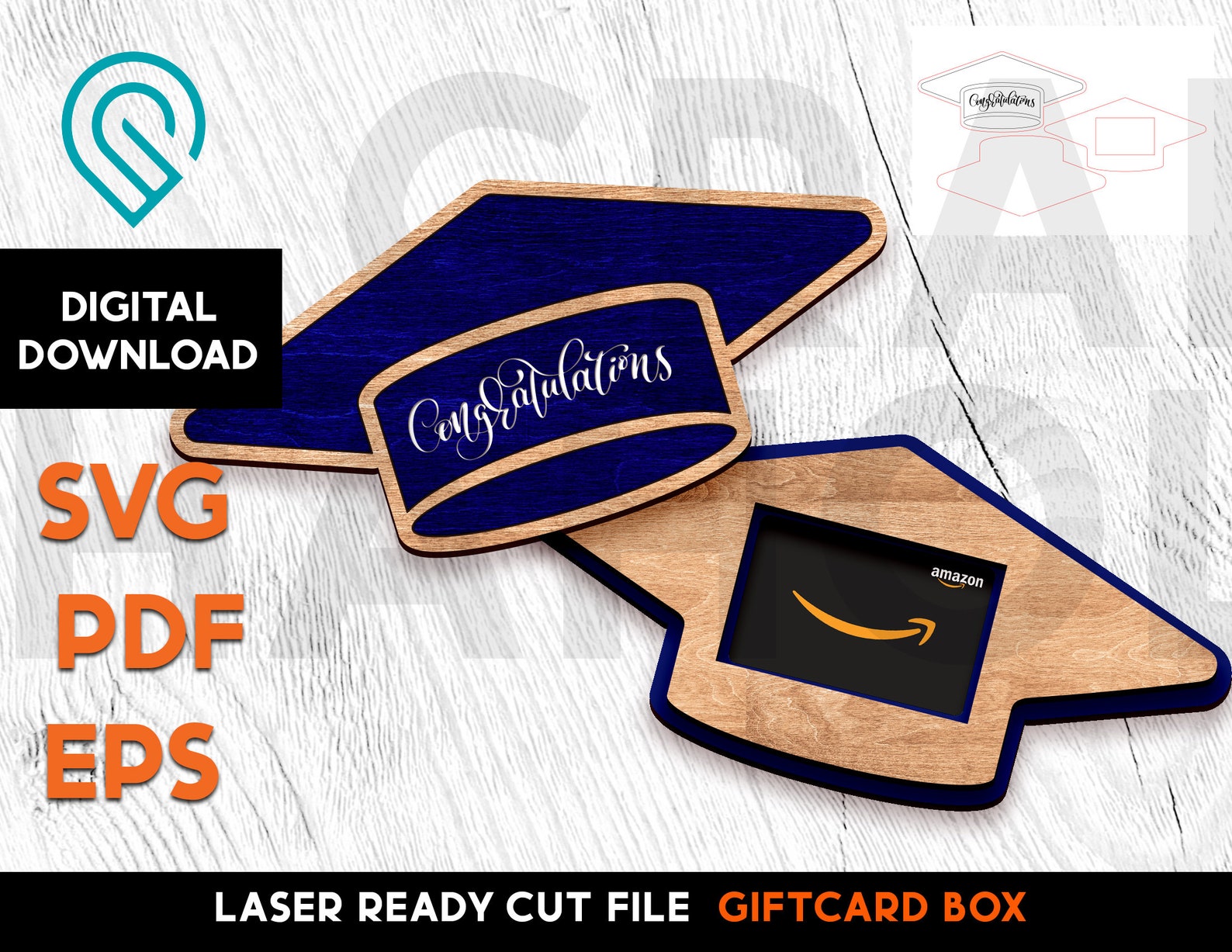 Download Graduation Cap Gift Card holder Laser Cut SVG file | Etsy