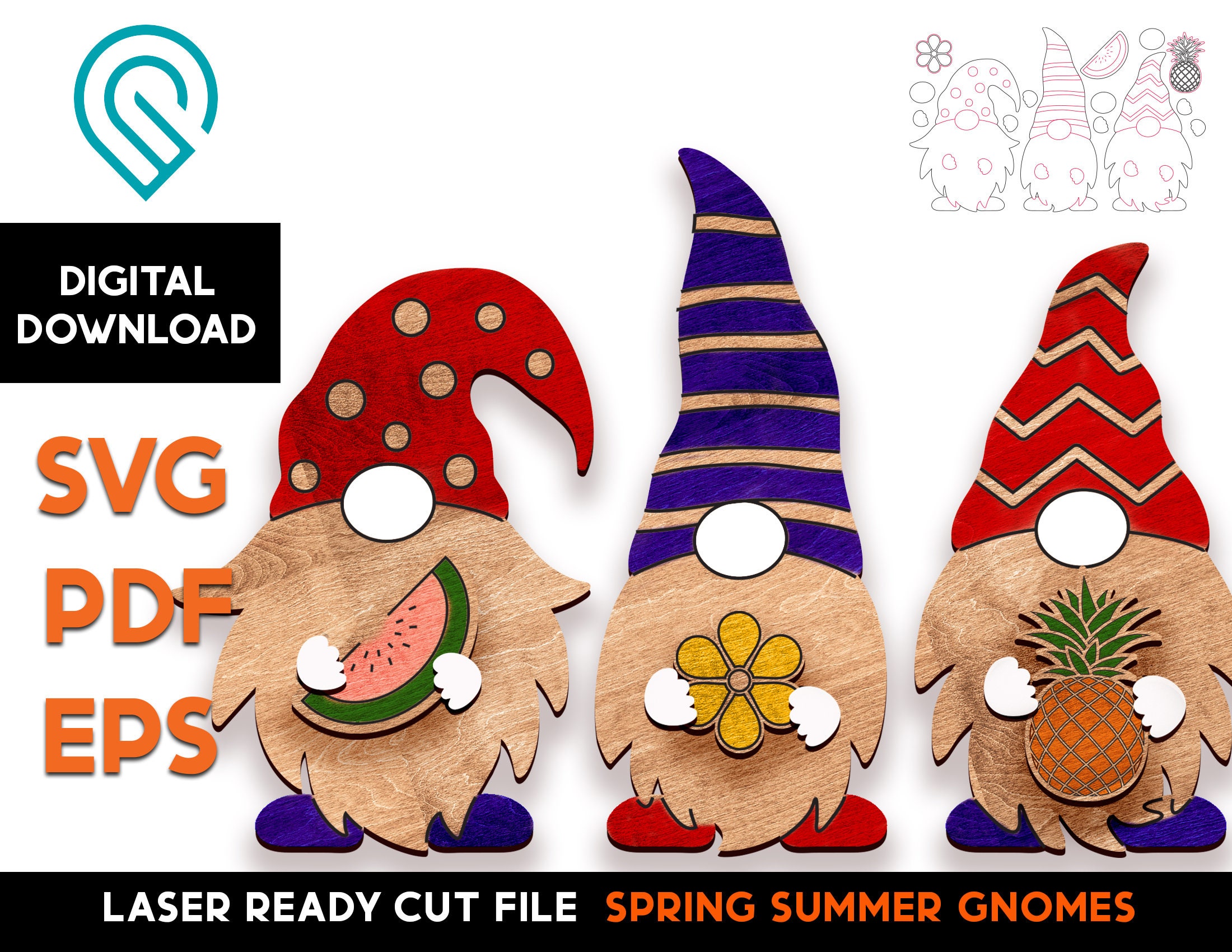 Download Spring Summer Gnome Laser Cut SVG File for Glowforge and | Etsy