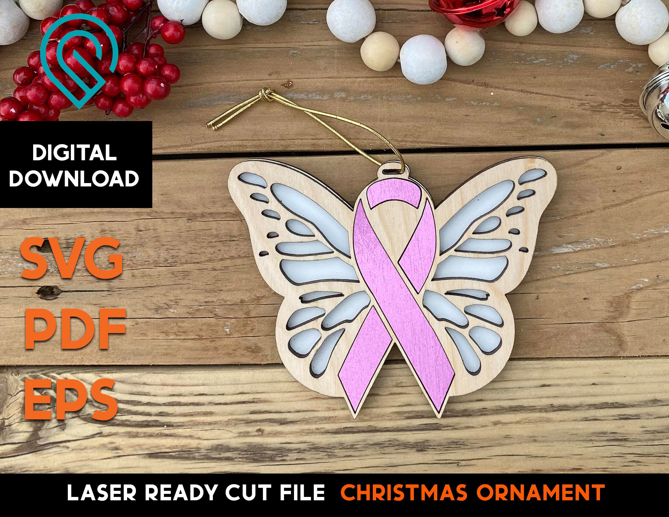 Ribbon Butterfly Christmas Ornament - Laser Cut Ready SVG File - DIGI…