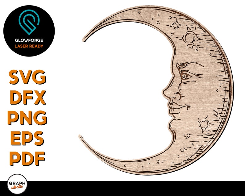 Download Half Moon Face with Wind SVG Celestial Antique Glowforge ...