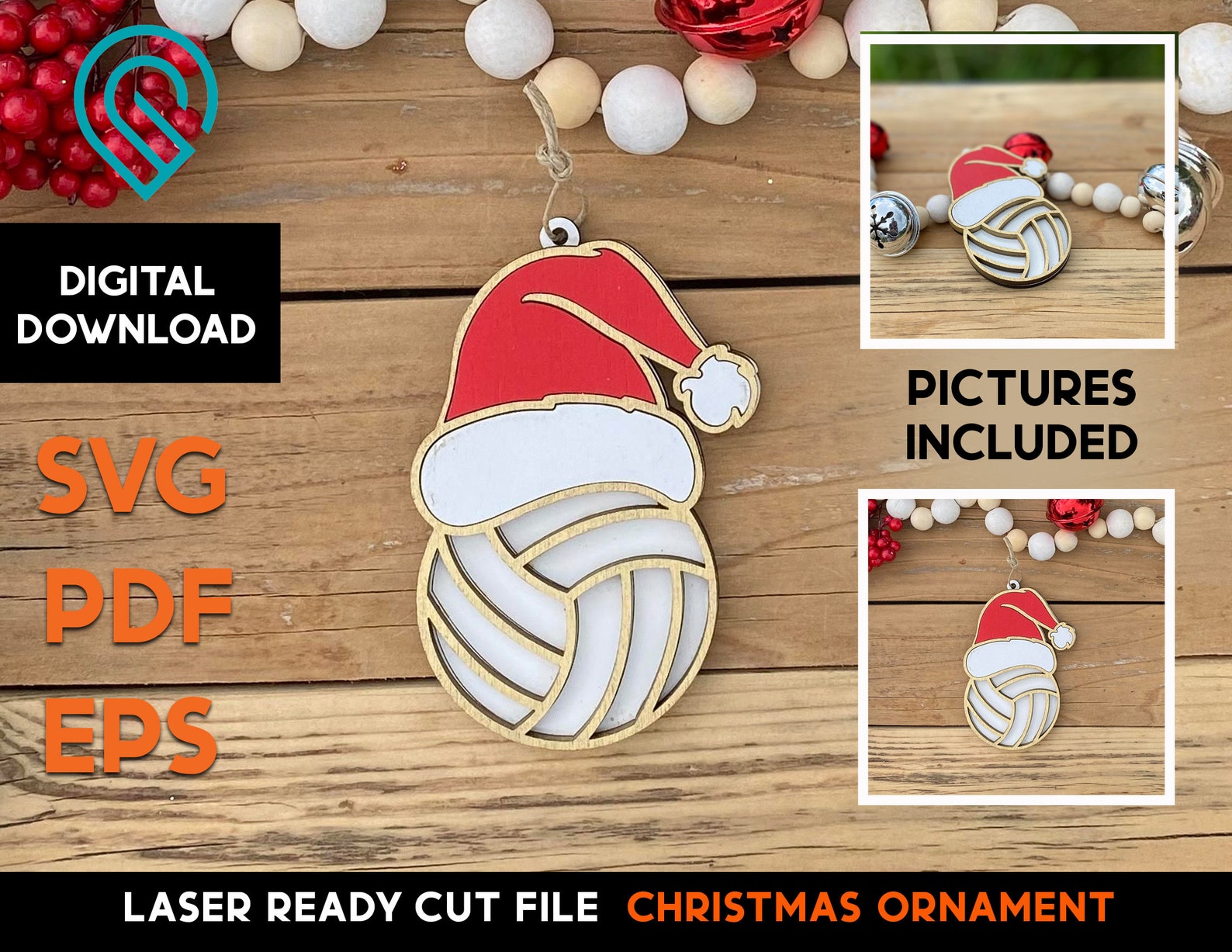 Volleyball Ornament Christmas Sports Laser Ready SVG Cut Etsy
