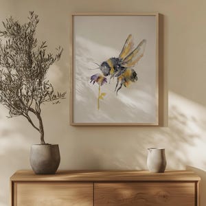 Bumble Bee watercolor print, Botanical Bee Art, Save the Bees Decor, Giclee Wildflower Print, Nature-inspired Wall Art