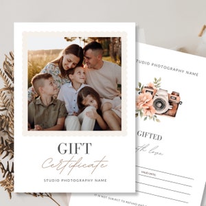 Modèle de chèque-cadeau pour photographe, carte-cadeau photographie, carte-cadeau pour photographe, bon pour photographie, modèle modifiable Canva