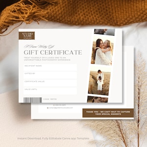 Editable Printable Photography Gift Certificate Template Boho Photography Gift Card Template Photo session Gift card Photo Vouch