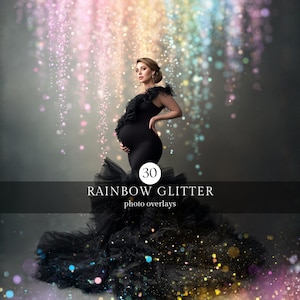 Superposiciones de fotos con purpurina de arcoíris, efecto de Photoshop para fotografía compuesta, fondo de maternidad, polvo de purpurina, descarga digital