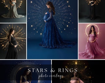 Gold Glitter Star Ring Maternity Photo Overlays (Photoshop Compatible)
