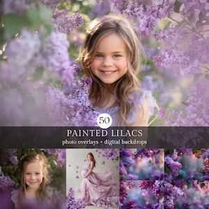 50 gemalte Flieder Foto Overlays, Florale digitale Kulissen, digitaler Download