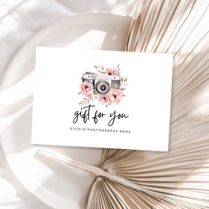 Plantilla de certificado de regalo de fotografía, tarjeta de regalo editable, plantilla de vale de regalo, vale de sesión de fotos, certificado de marketing imprimible