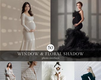 50 superpositions d'ombres florales et fenêtres pour photographes, lot de superpositions Photoshop, ombres naturelles à la lumière du jour, outil d'édition de photographies de portraits