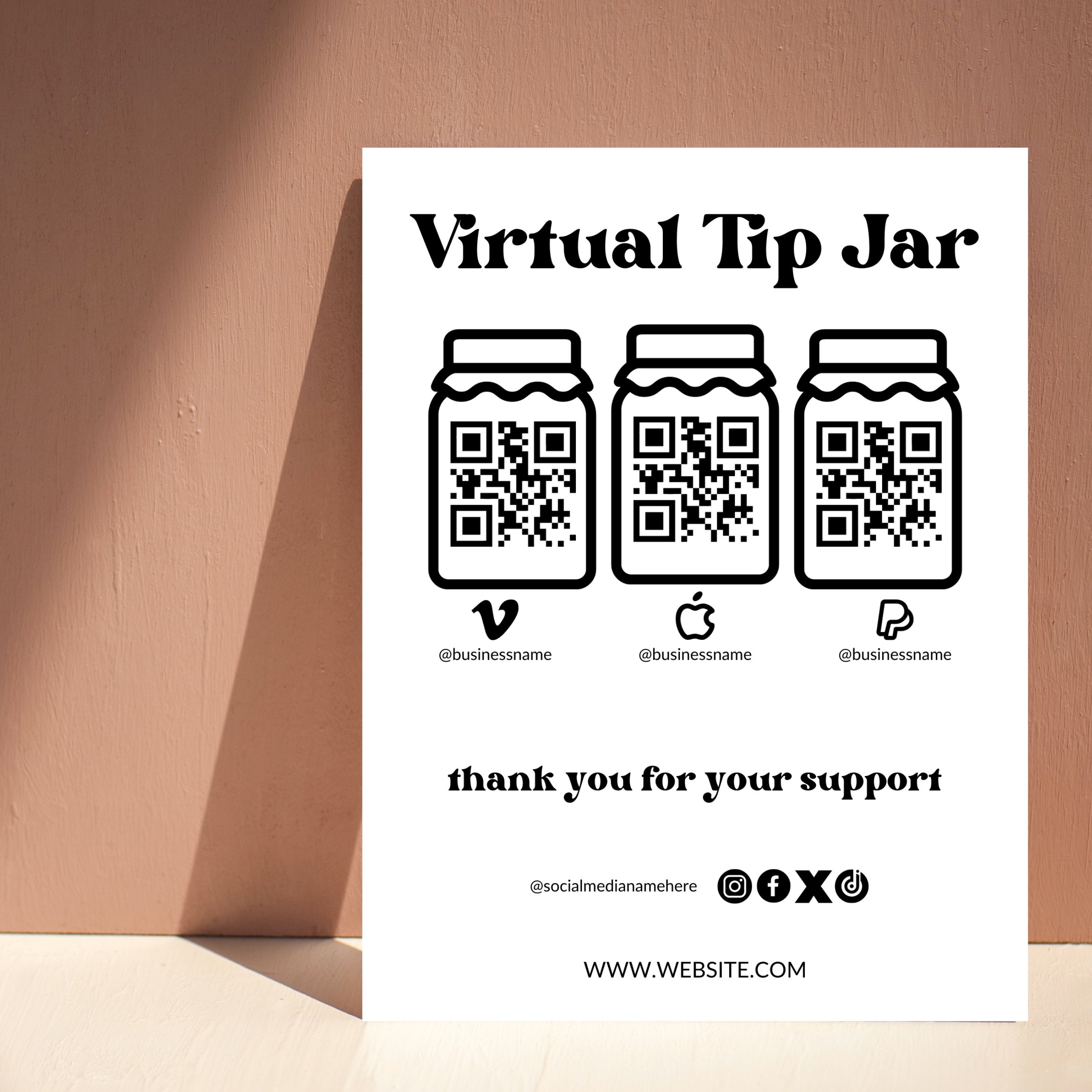 Printable Virtual Tip Jar Venmo Payment Sign, QR Code Sign Canva ...